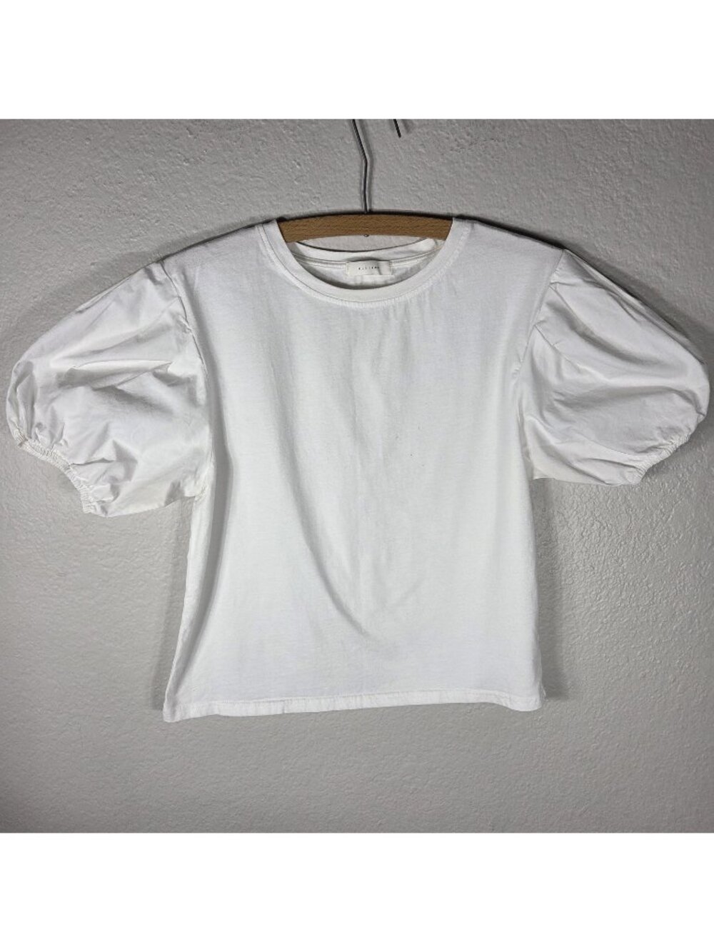 All : Row White Puff Short Sleeve Top Blouse Size S Cotton Crew Neck